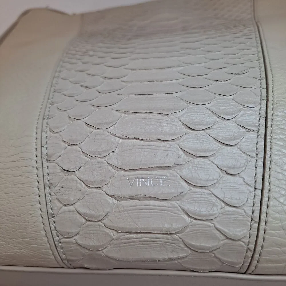 Vince Python Embossed Leather Hobo Bag Light Beige Cream